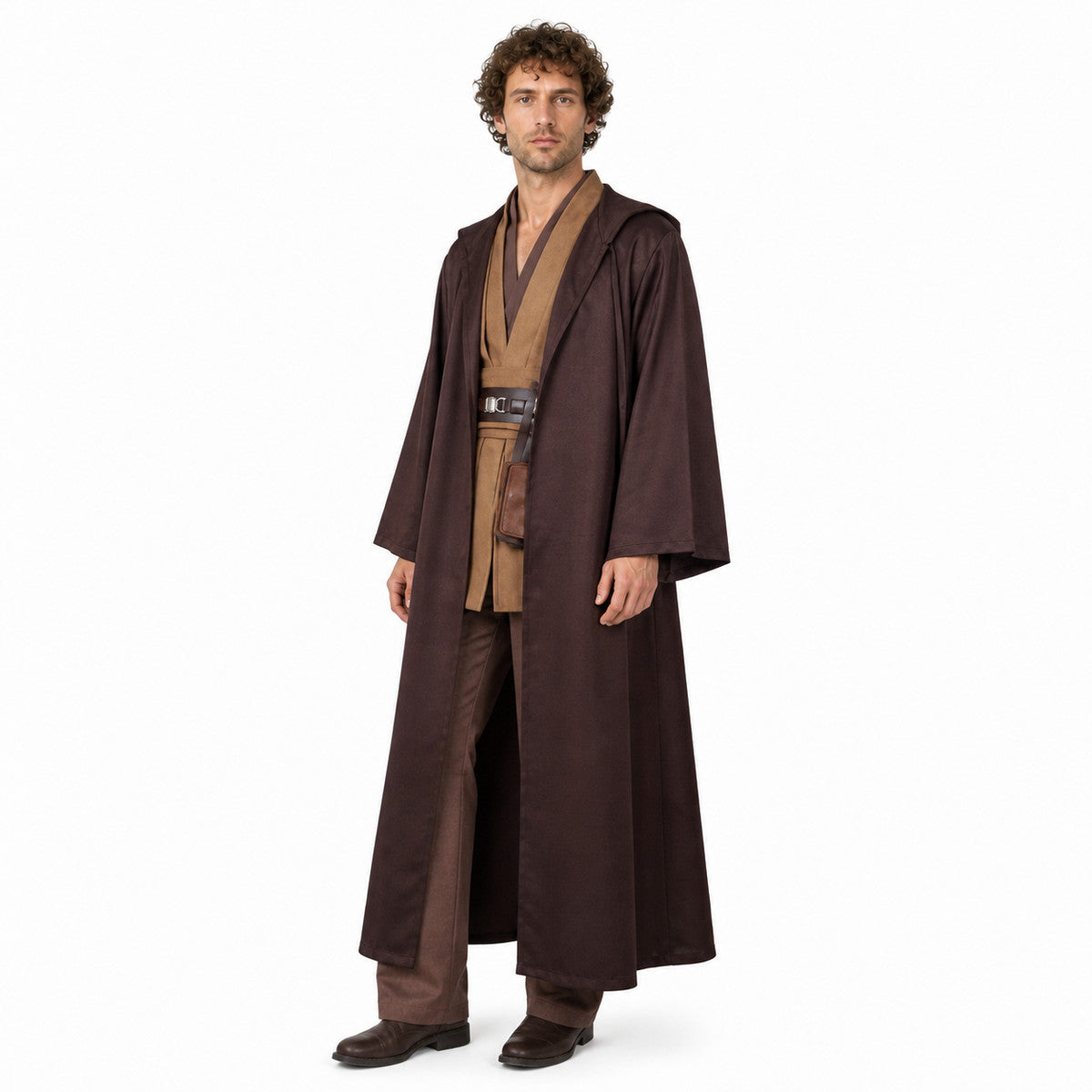 Costume with a Long Brown Robe and Belt Pouch lifestyle