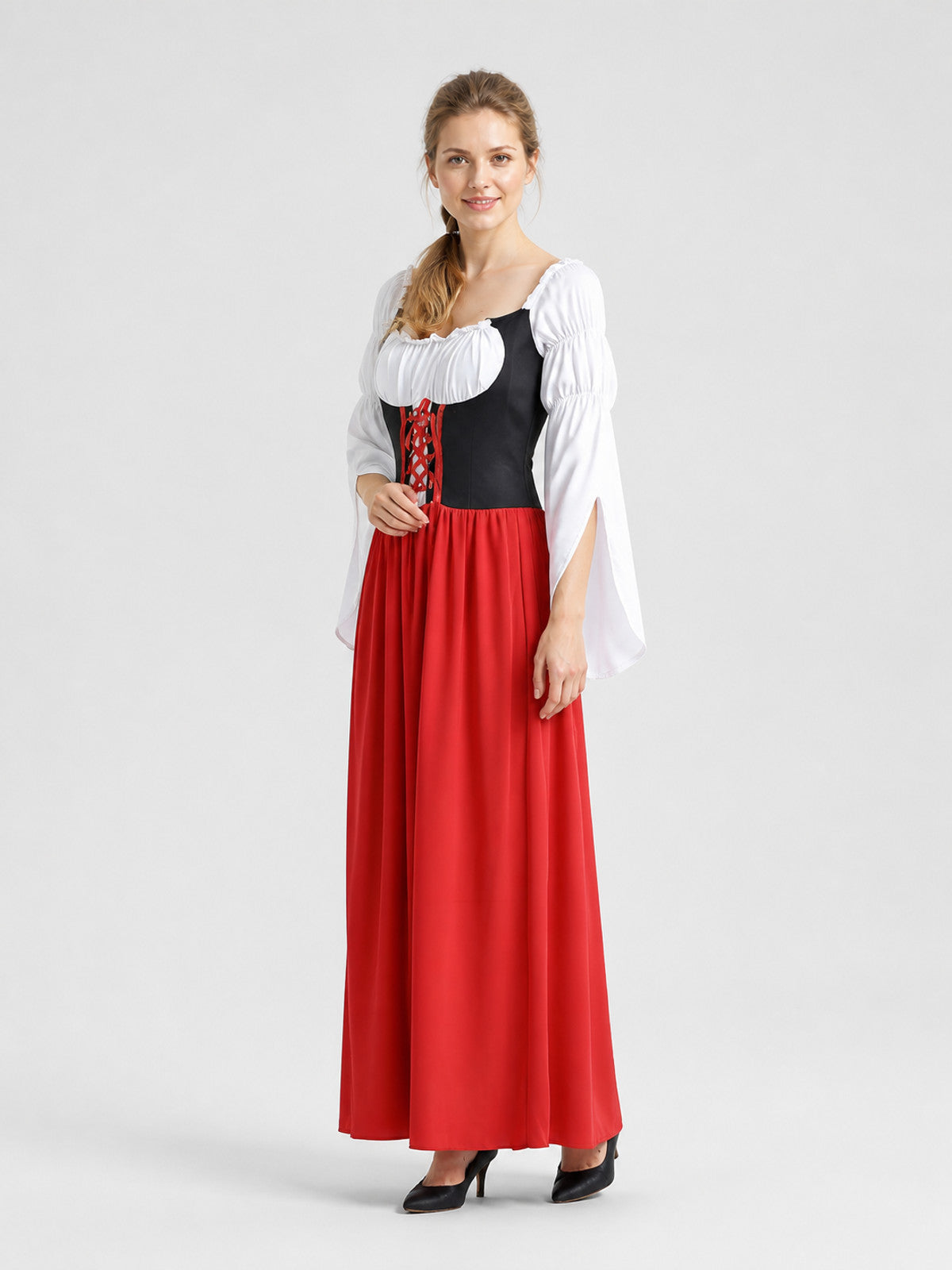 Bavarian Dress for Beer Festivals, Red, White, and Black