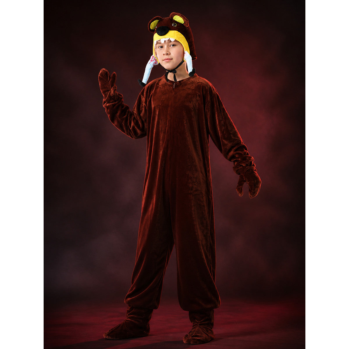 Kids Animal Onesie Costume, Brown Bear Hooded Jumpsuit with Paws for Halloween main product view
