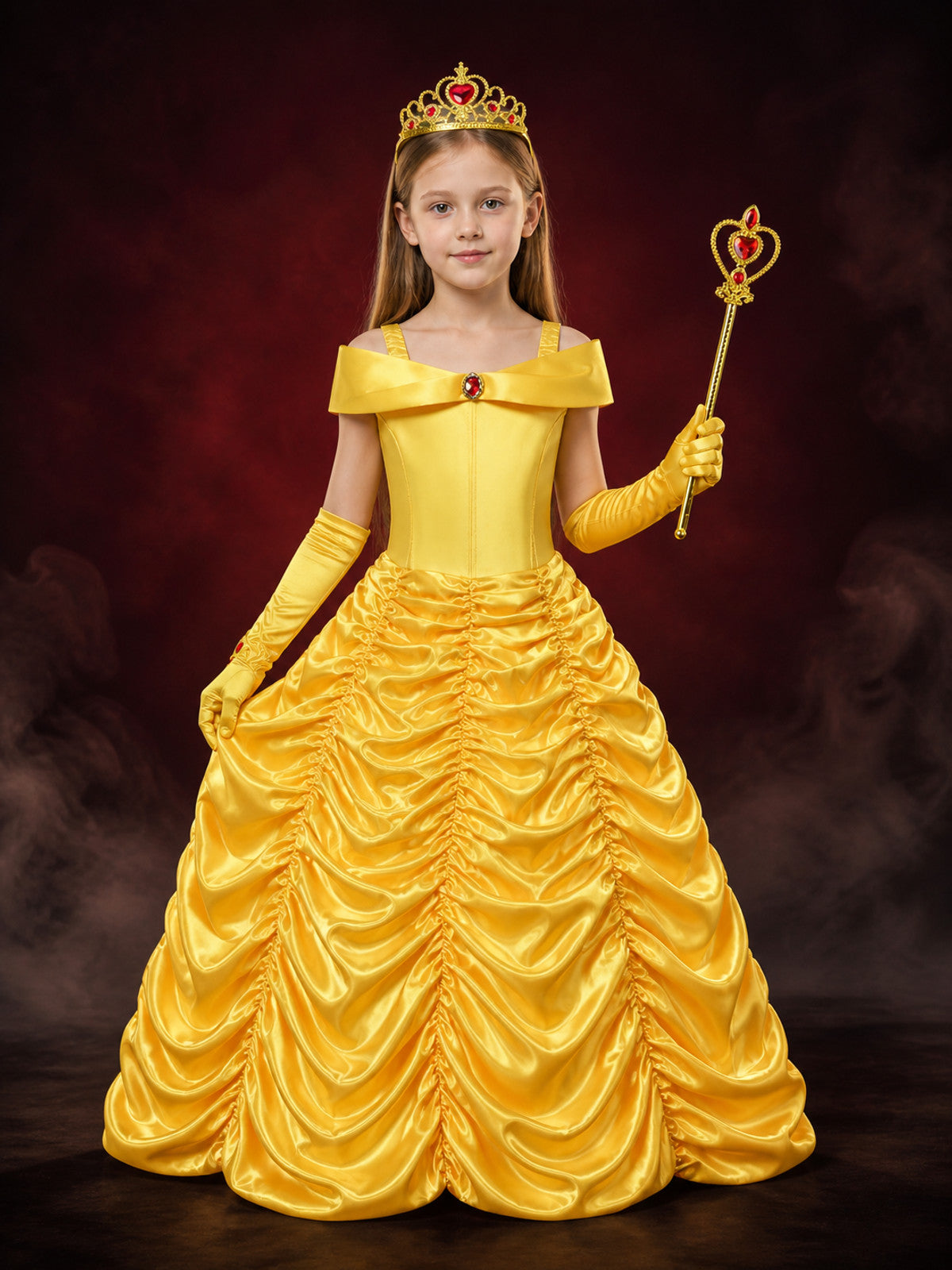 Kids Belle Princess Costume Dress Set with Crown, Gloves and Heart Wand main product view