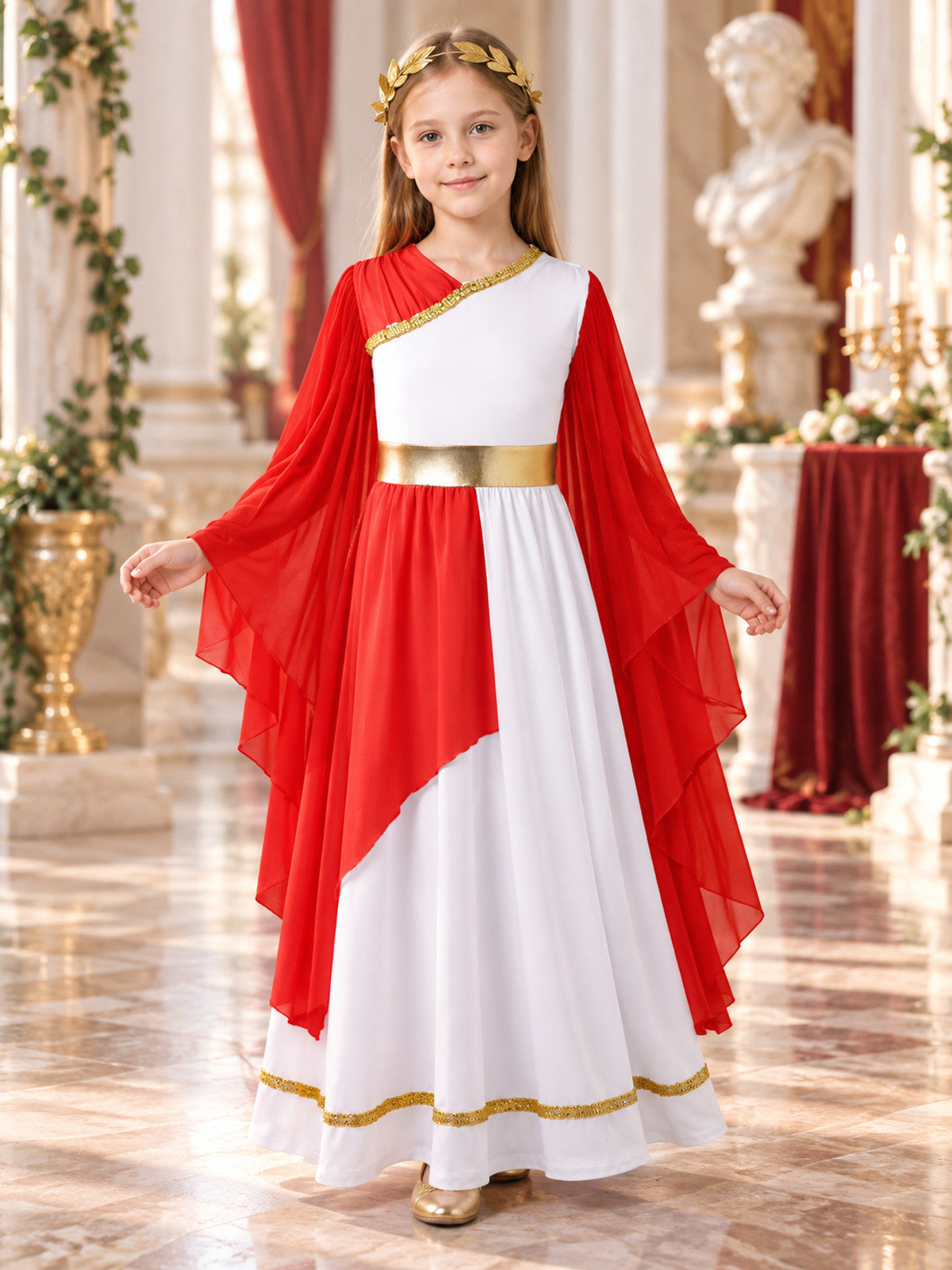 Greek-Style Carnival Dress with Gold Belt
