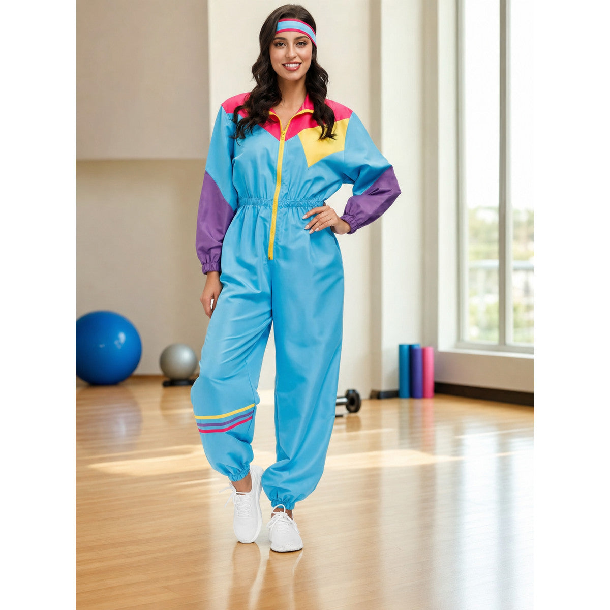 70s Retro Disco Jumpsuit with Headband lifestyle view