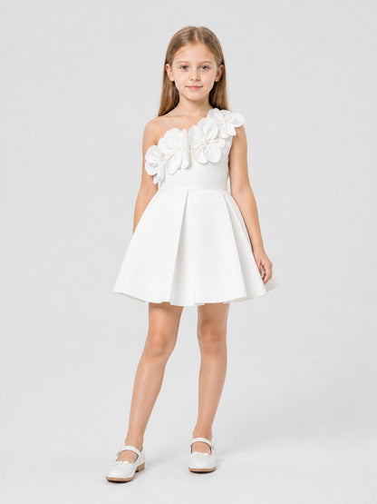 White Princess Dress for Girls with 3D Flowers