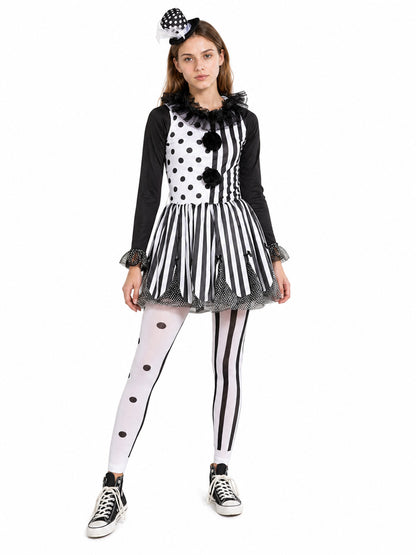 Polka Dot and Striped Clown Costume with Pom-Poms Costumes detail