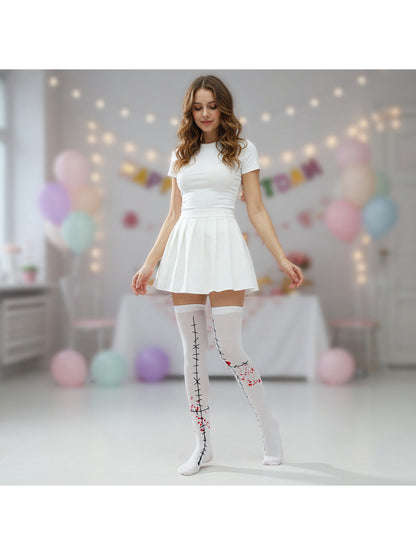 White mid-thigh stockings with bloodstain details lifestyle view