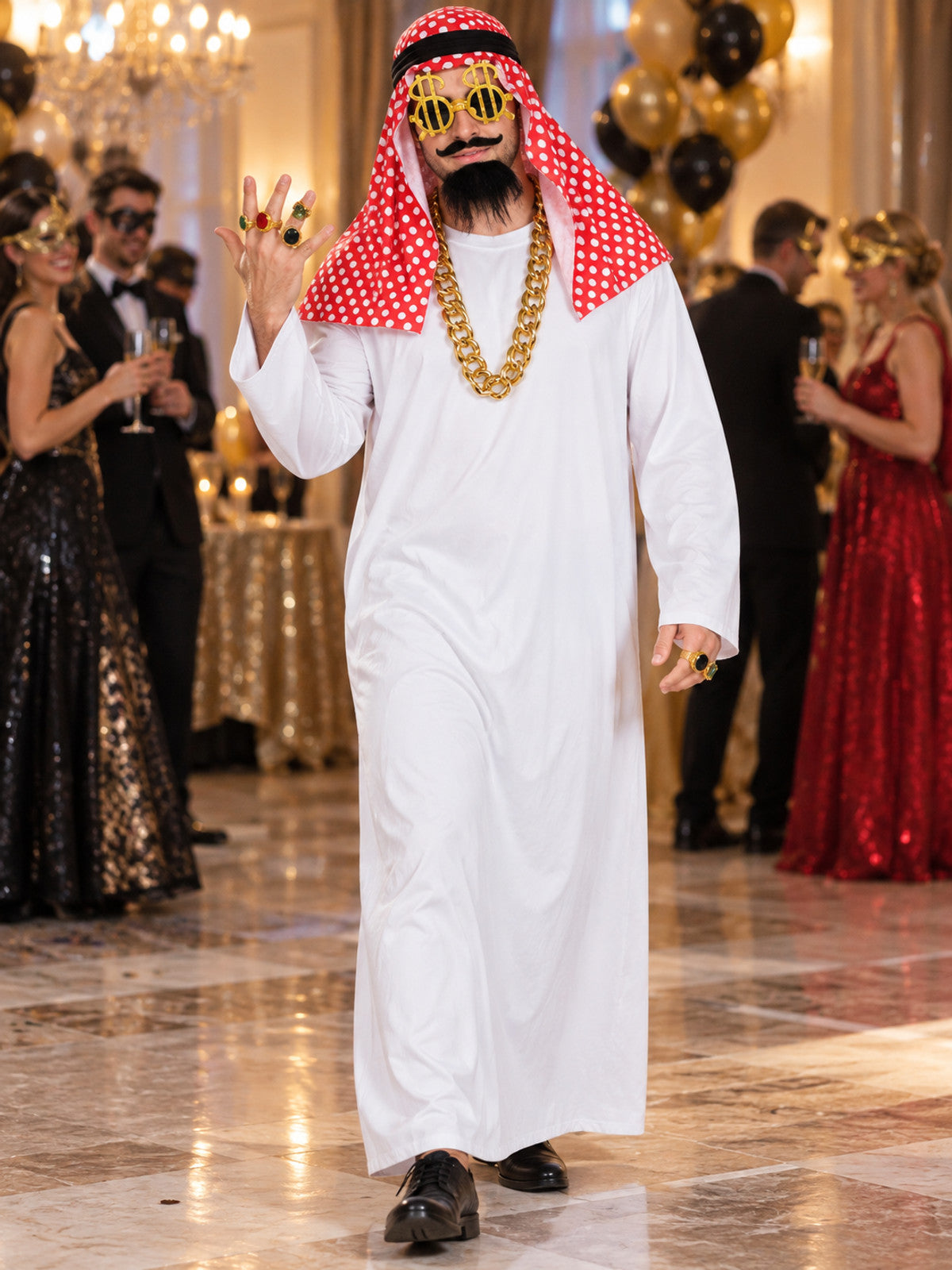 Adult Carnival Costume with White Robe and Glasses