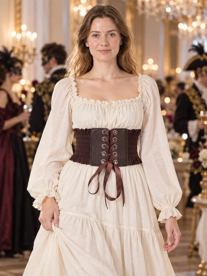Brown textile corset belt with eyelets and lacing