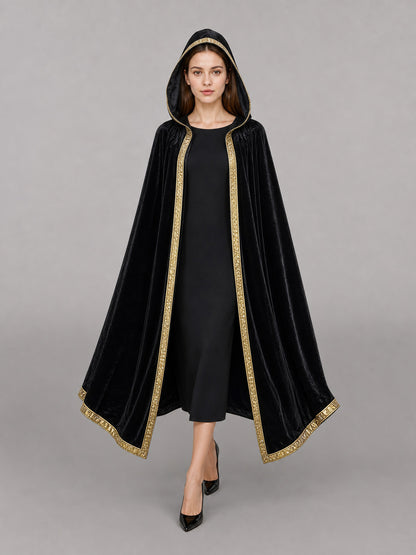 Black Hooded Carnival Cloak with Velvet Texture occasion guide