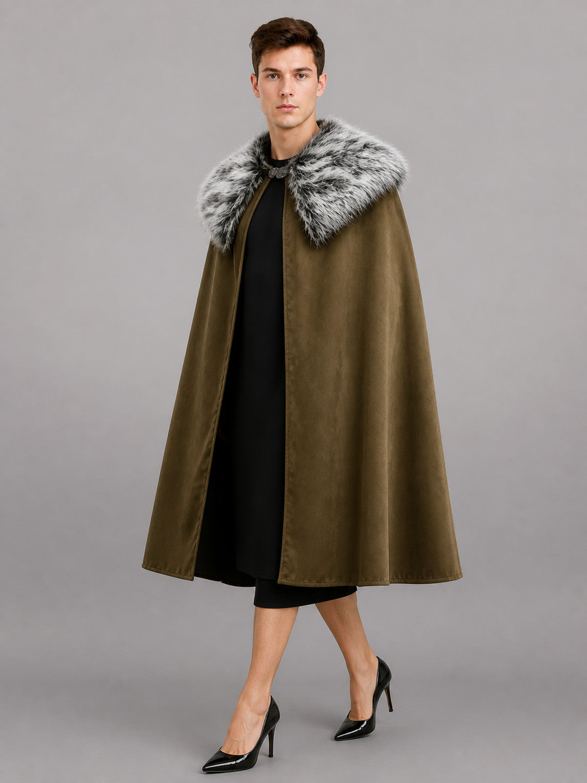 Brown Costume Cloak with Fur Collar