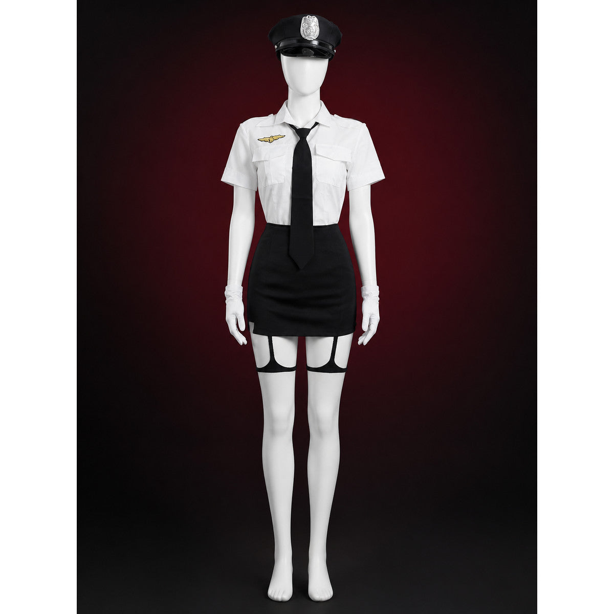 Women's Police Officer Costume Set, White Shirt with Black Tie and Skirt, Sexy main product view
