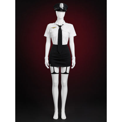 Women's Police Officer Costume Set, White Shirt with Black Tie and Skirt, Sexy main product view