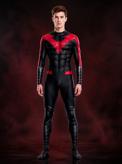 Men's Nightwing Cosplay Red and Black Muscle Print Bodysuit Costume main product view