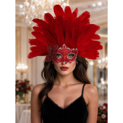 Carnival Headpiece with Red Feathers lifestyle