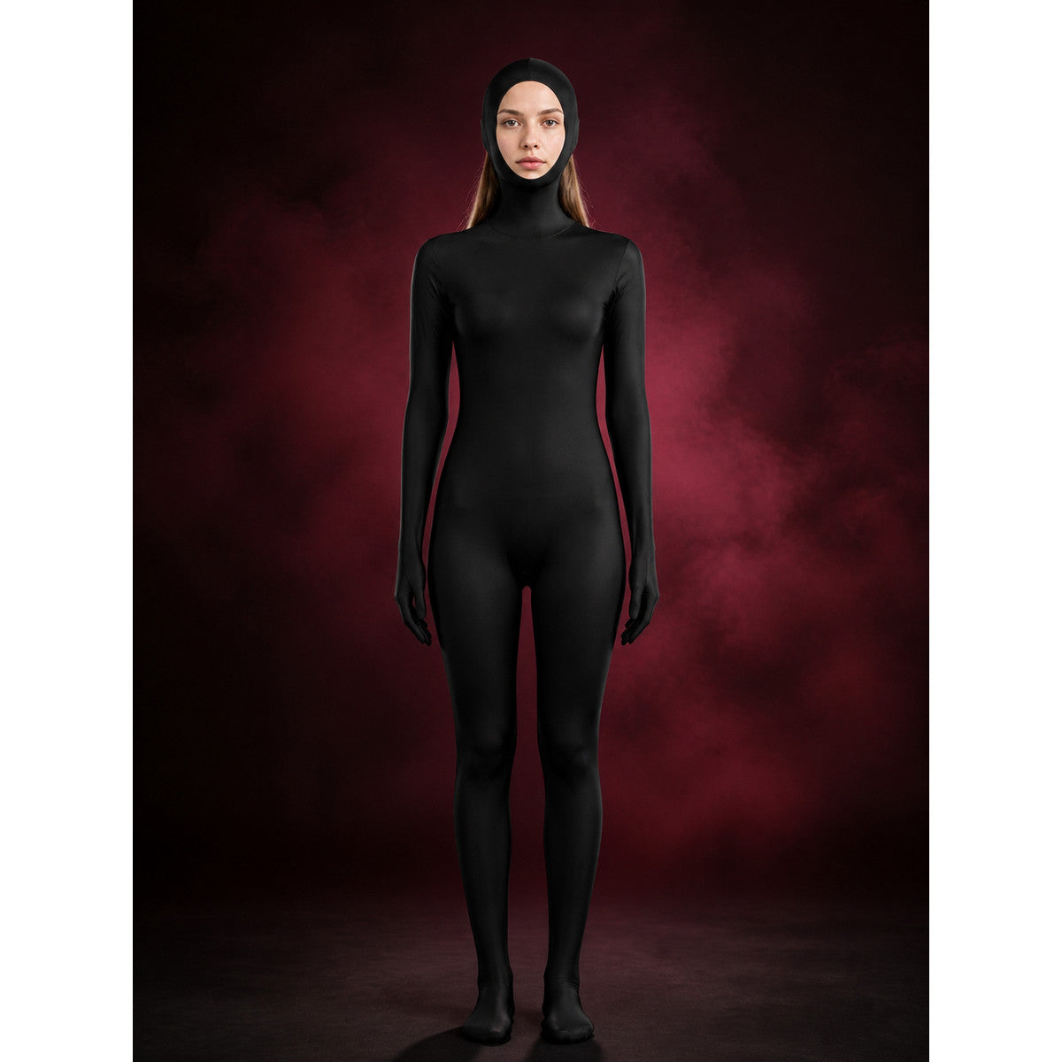Adult Black Full Body Zentai Suit, Open Face Stretch Halloween Costume main product view