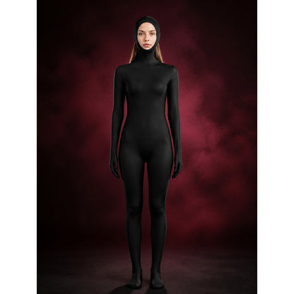 Adult Black Full Body Zentai Suit, Open Face Stretch Halloween Costume main product view