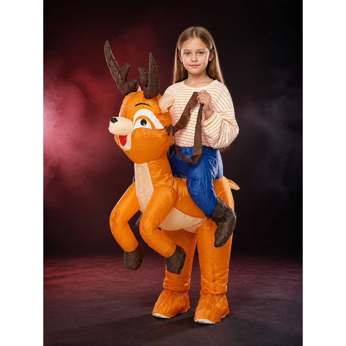 Unisex Inflatable Reindeer Costume with Blue Saddle and Brown Antlers for main product view