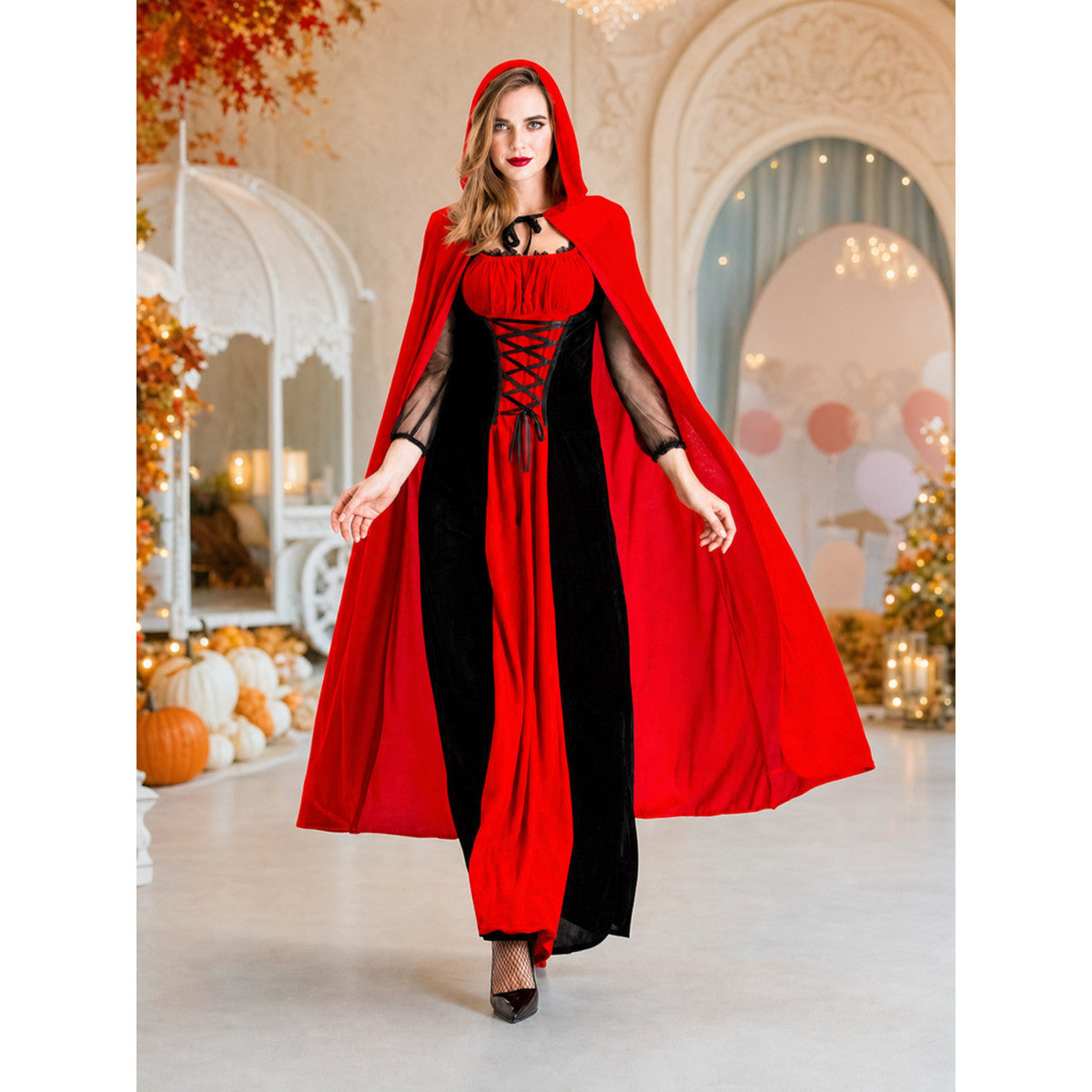 Little Red Riding Hood Costume with Hooded Cape and Dress lifestyle