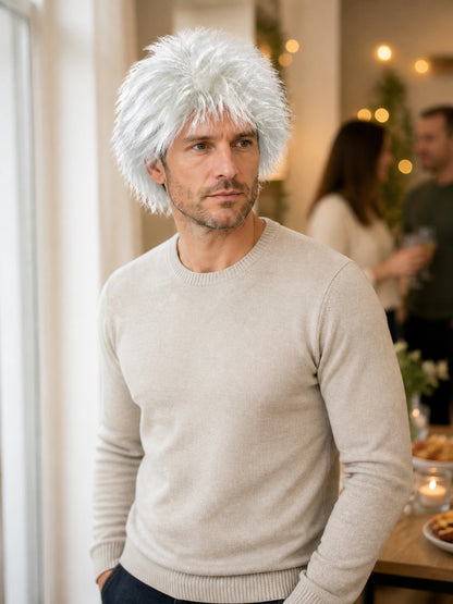 Long White Carnival Wig in Scientist Style lifestyle view