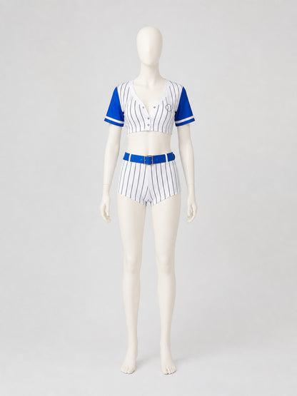 Blue Striped Cheerleader Costume with Skort, S-XL Costumes detail
