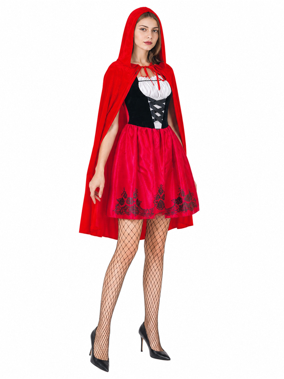 Halloween Costume with Red Hooded Cape and Dress