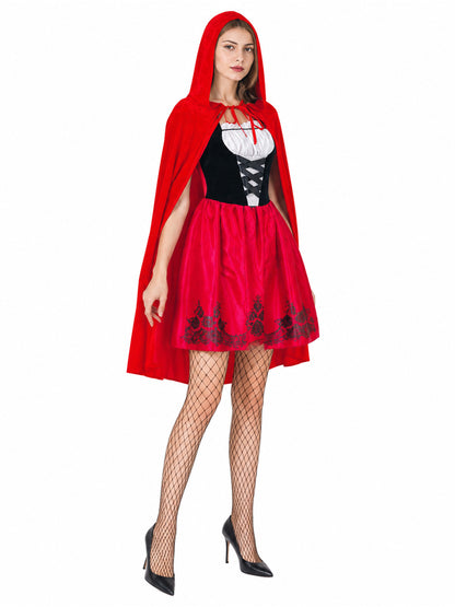 Halloween Costume with Red Hooded Cape and Dress