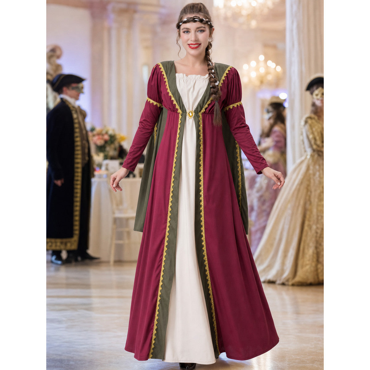Medieval Dress with Cape and Gold Trim lifestyle