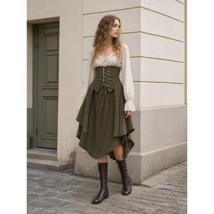 Olive Cape with Layered Panels and Lacing