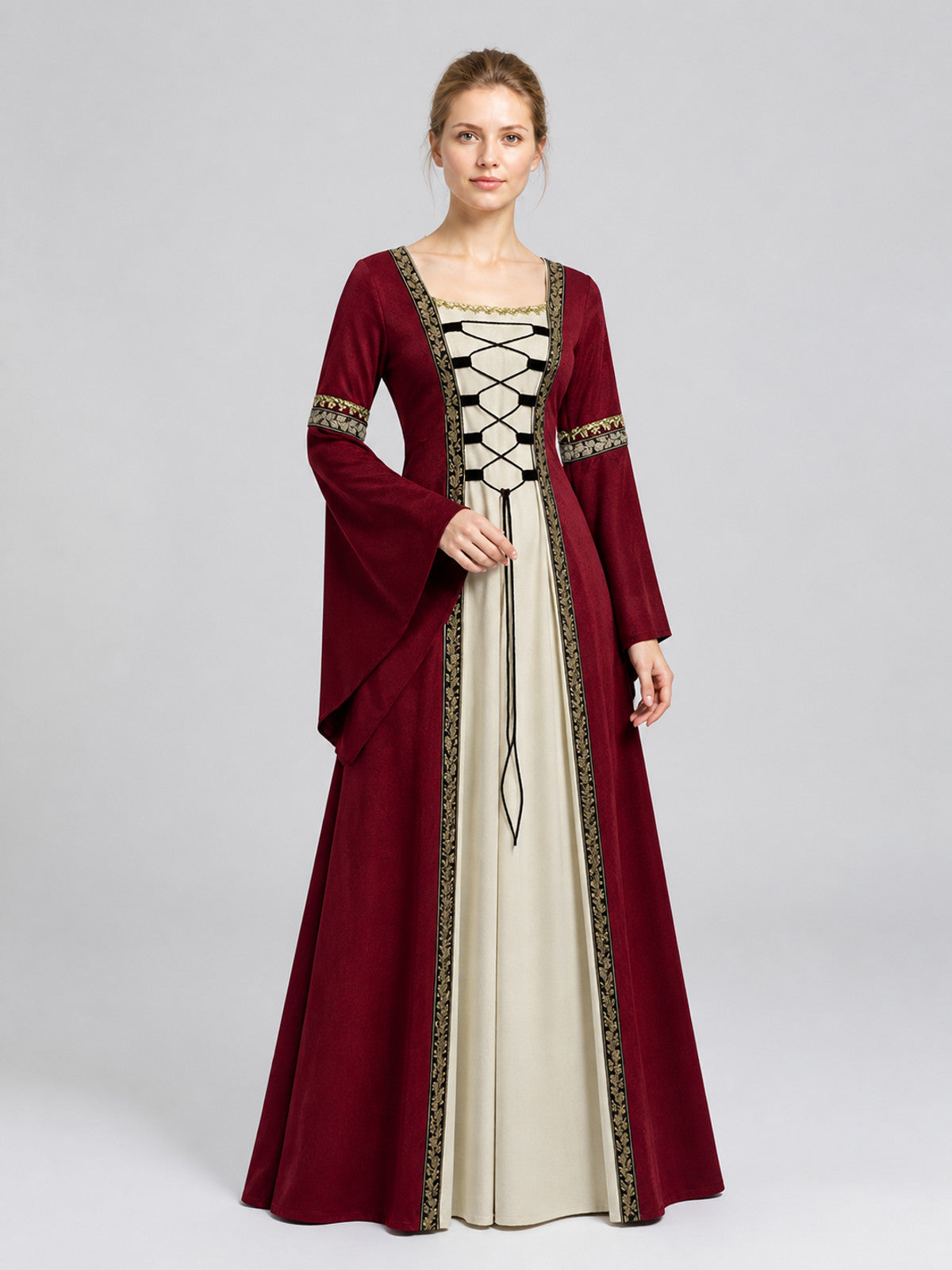 Long Medieval Dress with Flared Sleeves Costume Dresses detail