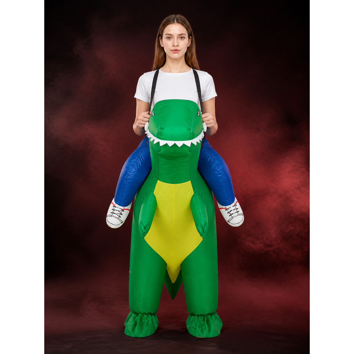 Inflatable Green Dinosaur Costume One-Piece With Large Head And Tail For main product view