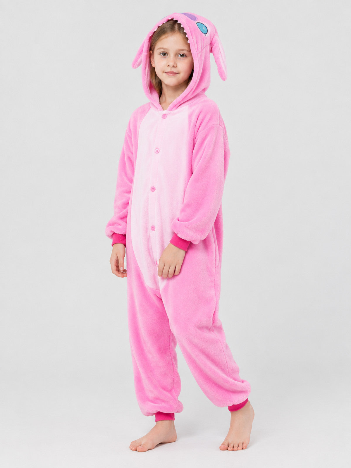 Pink Plush Hooded Pajama Jumpsuit with Ears