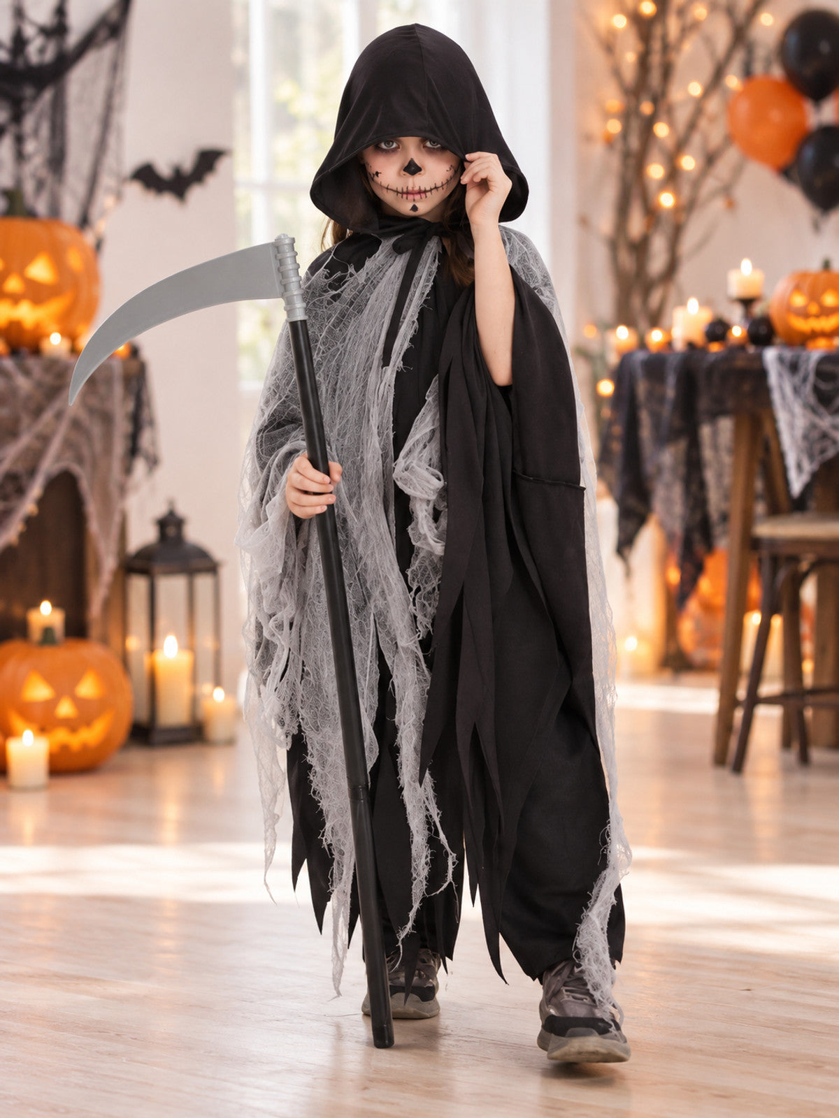 Kids' Carnival Cape with Hood, Gray Ripped Inserts