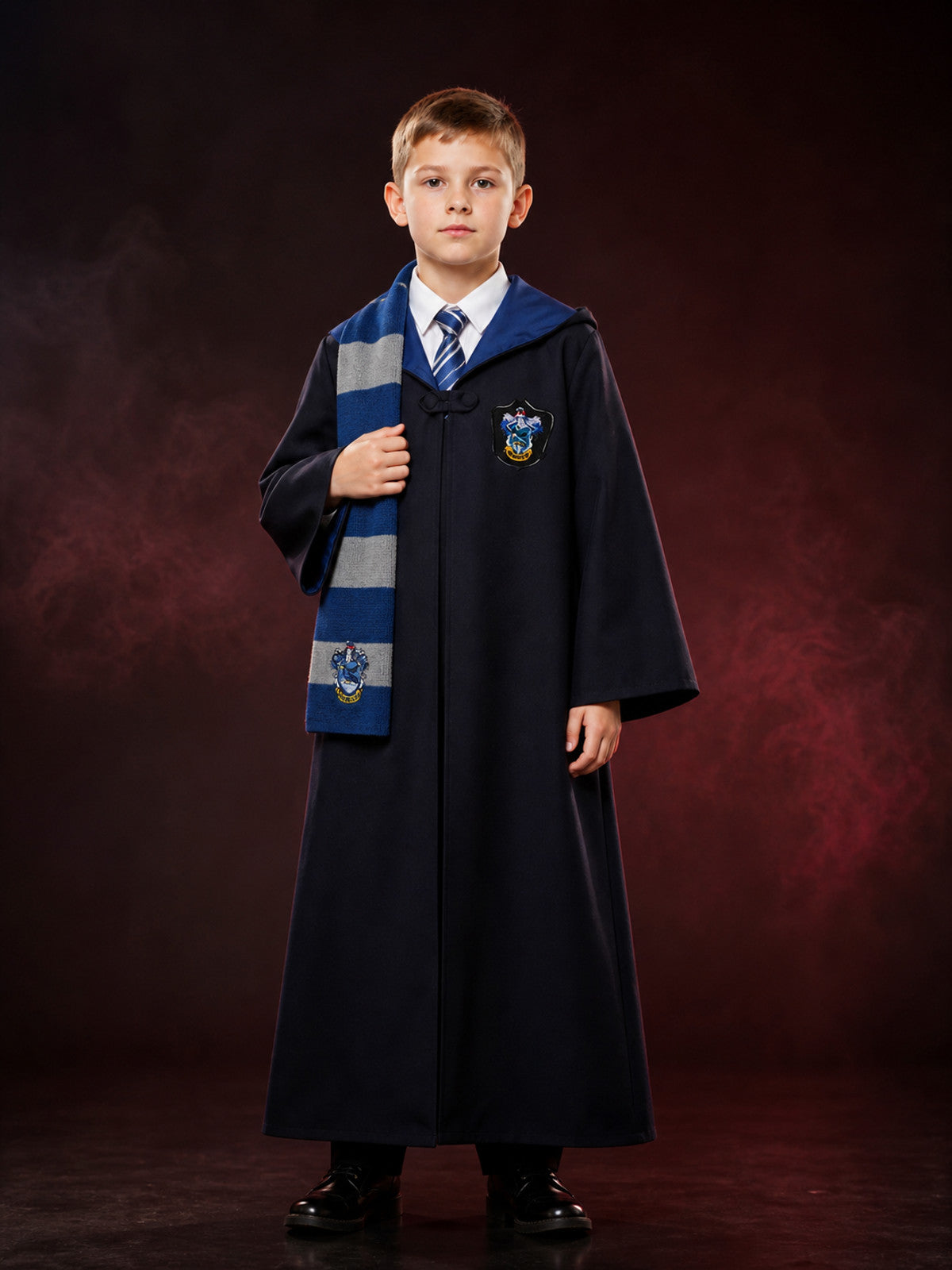 Kids Wizard Costume Set, Hooded Long Robe, Tie And Scarf main product view