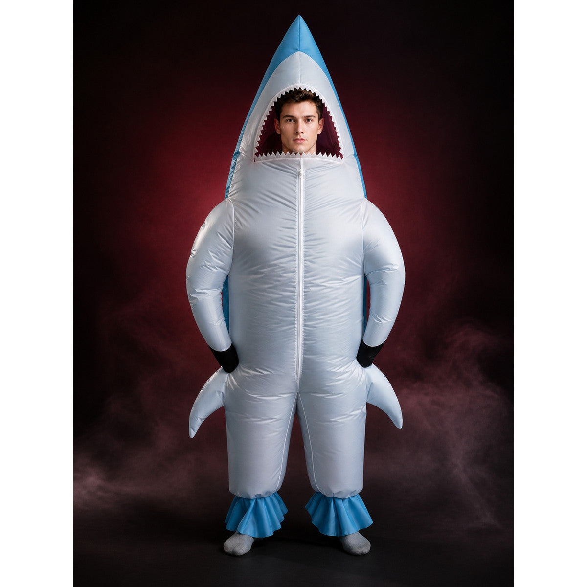 Shark Costume Jumpsuit with Fins and Teeth, Halloween Outfit for Adults main product view
