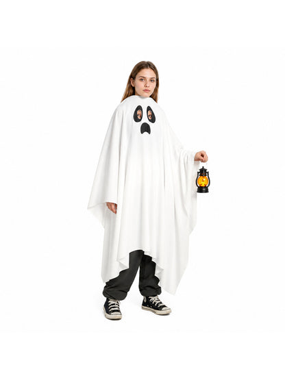 White Ghost Costume with Hood and Black Face
