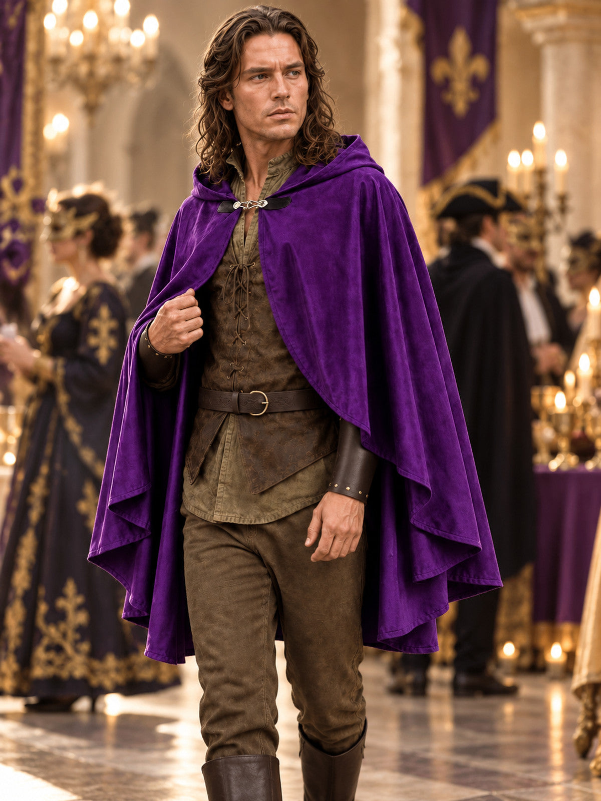 Carnival cape purple with hood and clasp