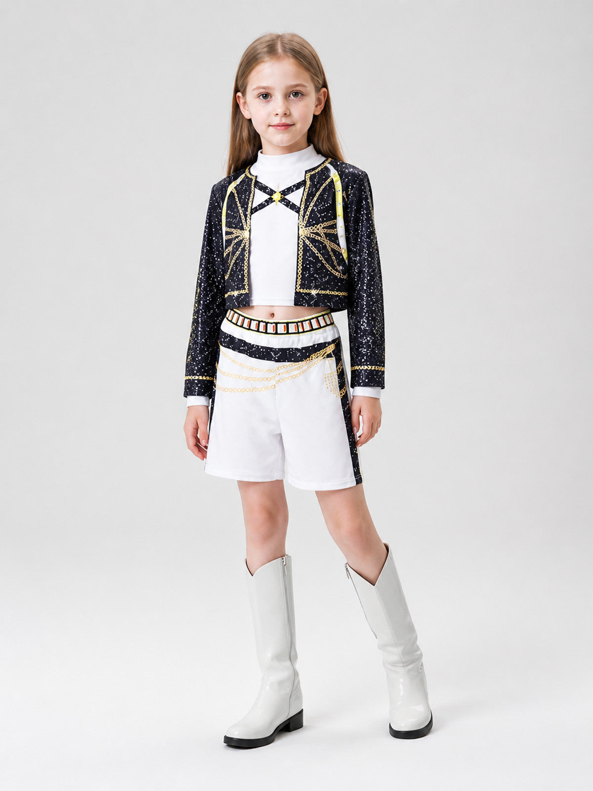 Children’s Demon Hunter Costume, Black, White, and Gold