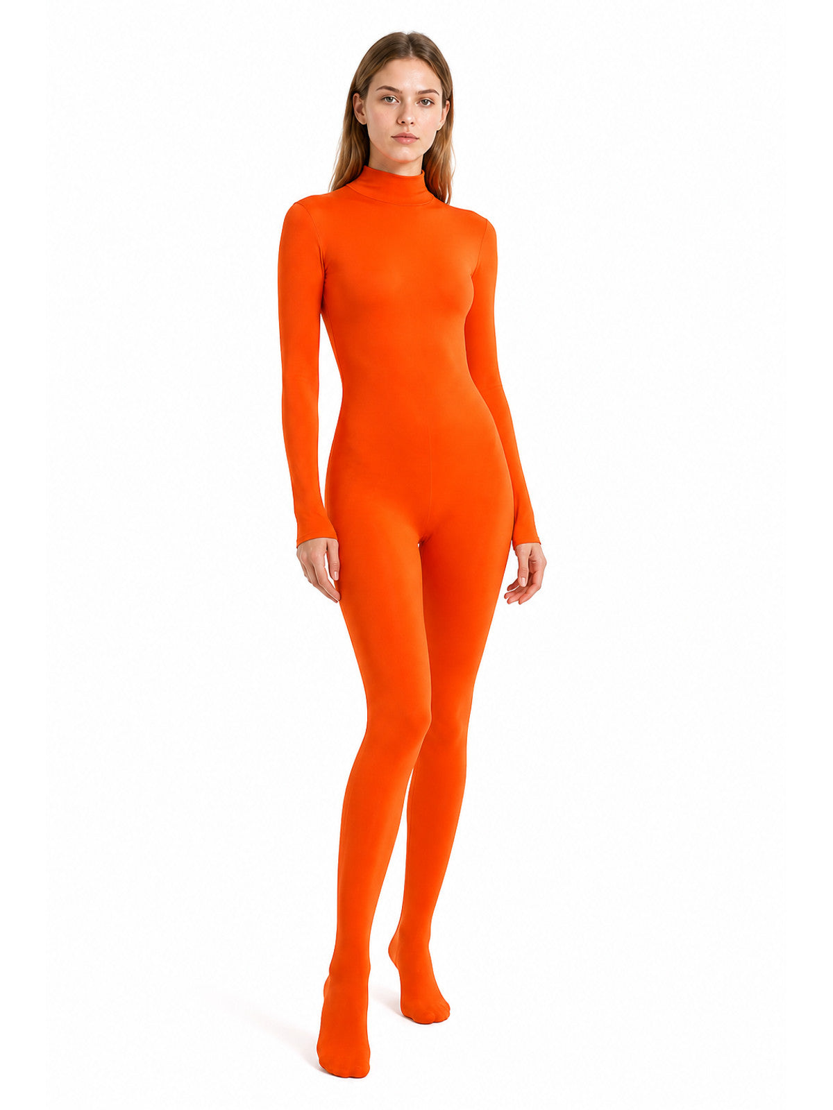 Orange Zentai Jumpsuit with Covered Hands and Feet