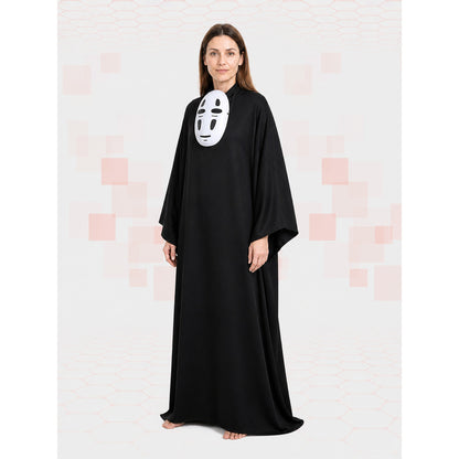 No-Face Costume: Black Hooded Robe and White Mask Costume Masks detail