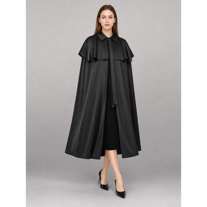 Long Black Carnival Cloak with a Turn-Down Collar