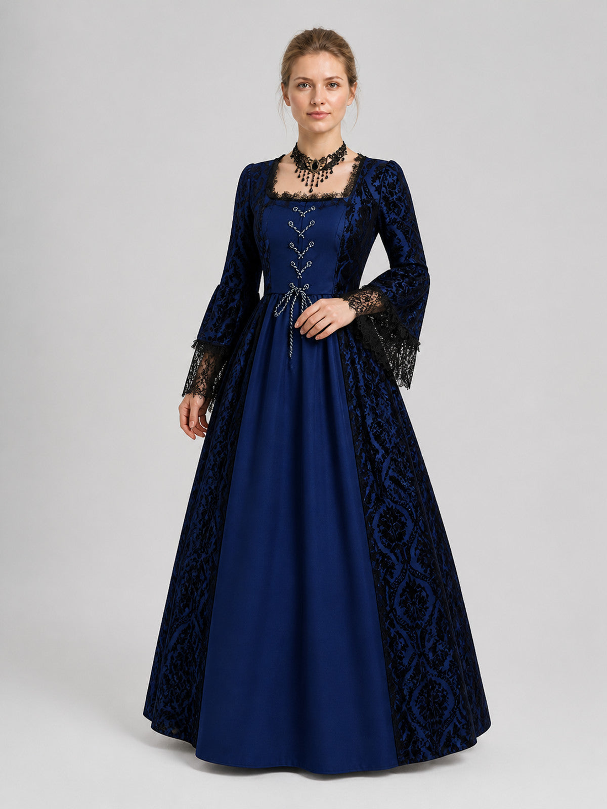 Vintage Medieval Dress with Lace Capelet Costume Dresses detail