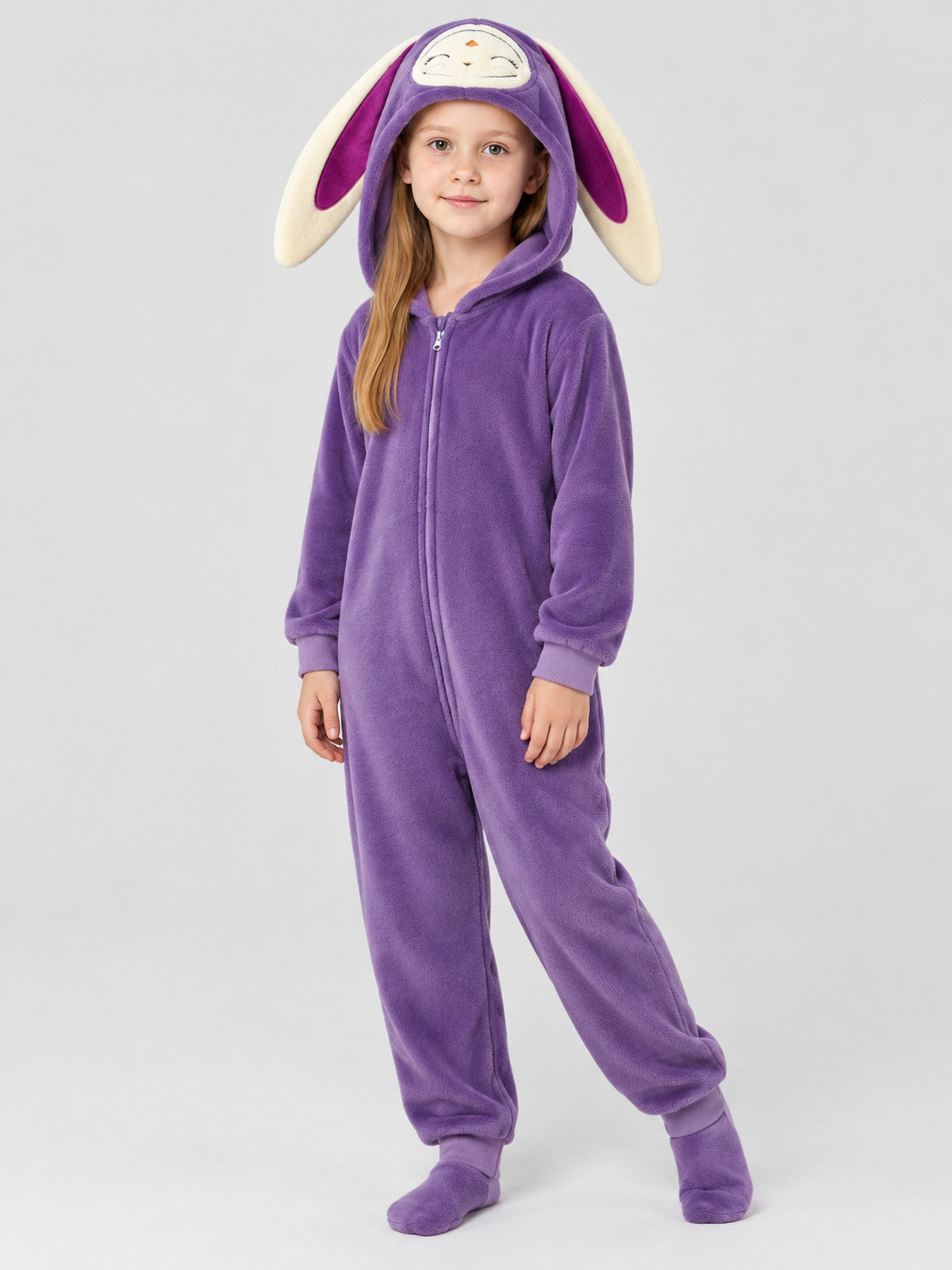 Kids' Purple Hooded Pajama Jumpsuit with Ears