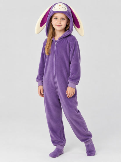 Kids' Purple Hooded Pajama Jumpsuit with Ears