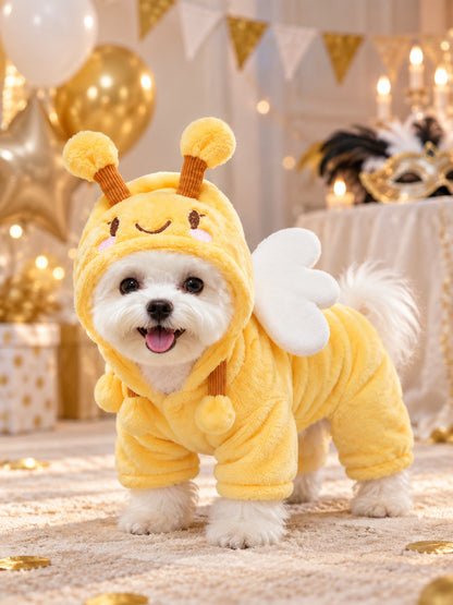 Bee Dog Costume in Yellow Fleece with Wings and Hood