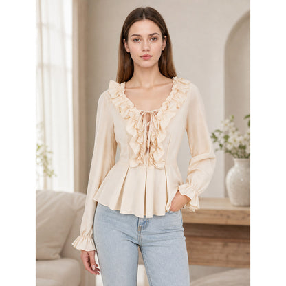 Renaissance-Style Blouse with Ruffles and Lacing