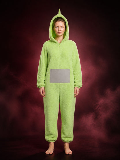 Adult Funny Cartoon Character Light Green Hooded Jumpsuit with Antenna and Gray