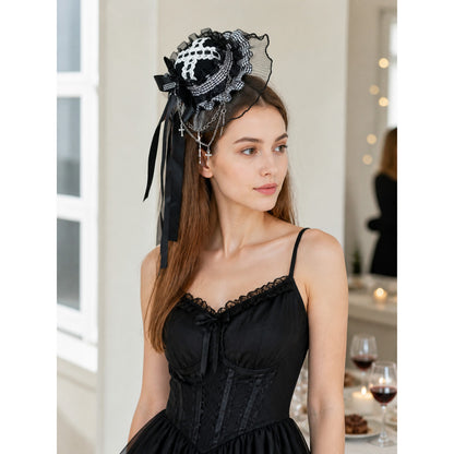 Gothic Carnival Top Hat with Bow and Ruffles for Cosplay lifestyle view