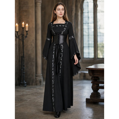 Gothic Long Hooded Dress with Lacing