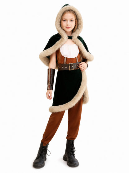Historical costume with hood, cloak, and belt