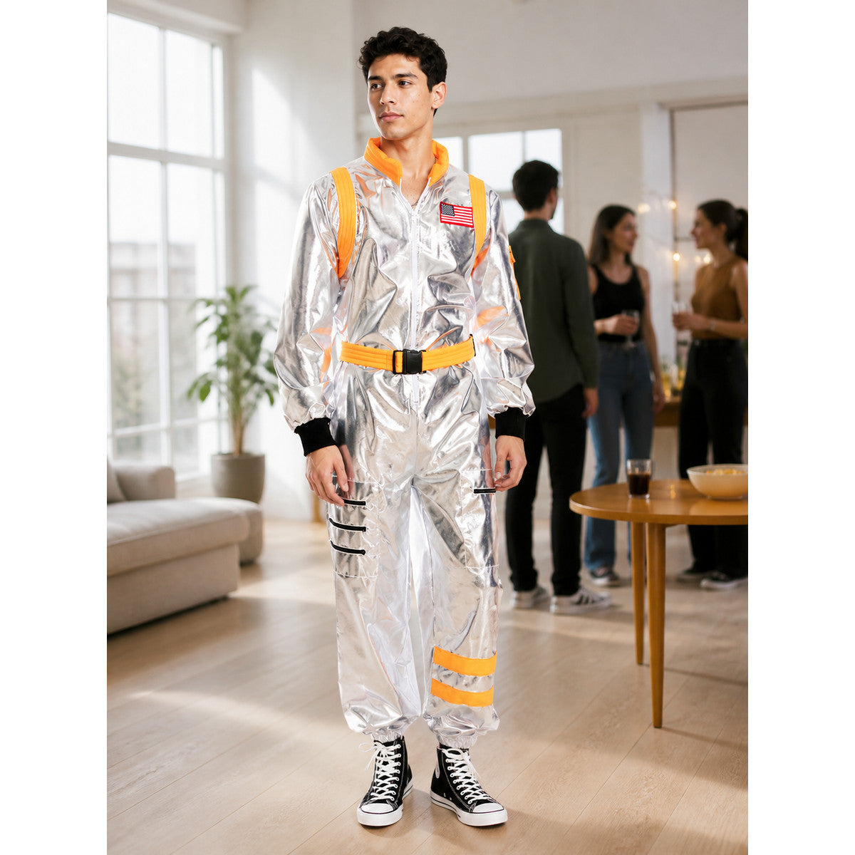 Silver Astronaut Costume with Orange Accents lifestyle view