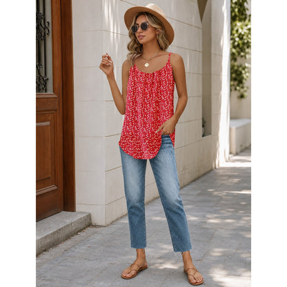 Red camisole with thin straps and floral print